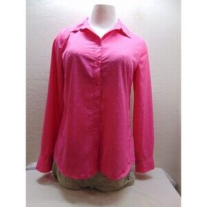 Merona Button Blouse Shirt Relaxed Fit Shrink Resistant Pink W/ Dots - Size XL